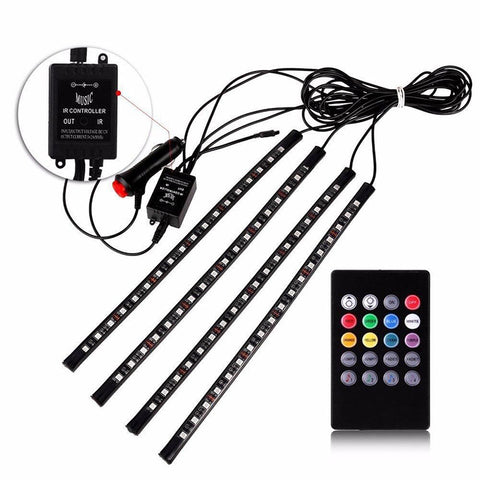 12 LED RGB Car Atmosphere Strip Light With Wireless Remote Control
